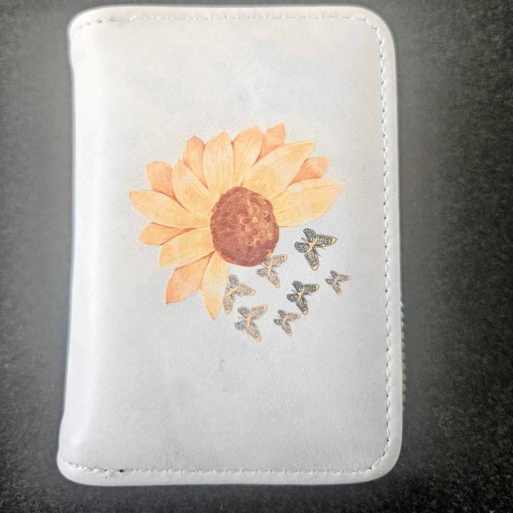 White Wallet with Sunflower and Butterflies